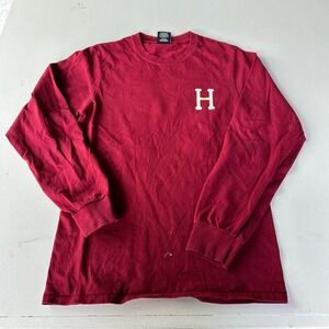 Men's HUF Streetwear Graphic Print Logo Spellout Maroon Long Sleeve Shirt Size S